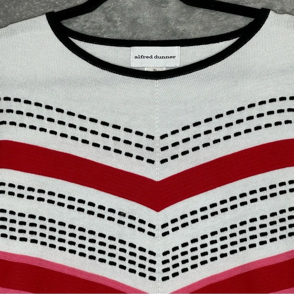 Alfred Dunner XL Sweater White Red Striped 3/4 Sleeve Round Neck Cotton Blend - Picture 3 of 6